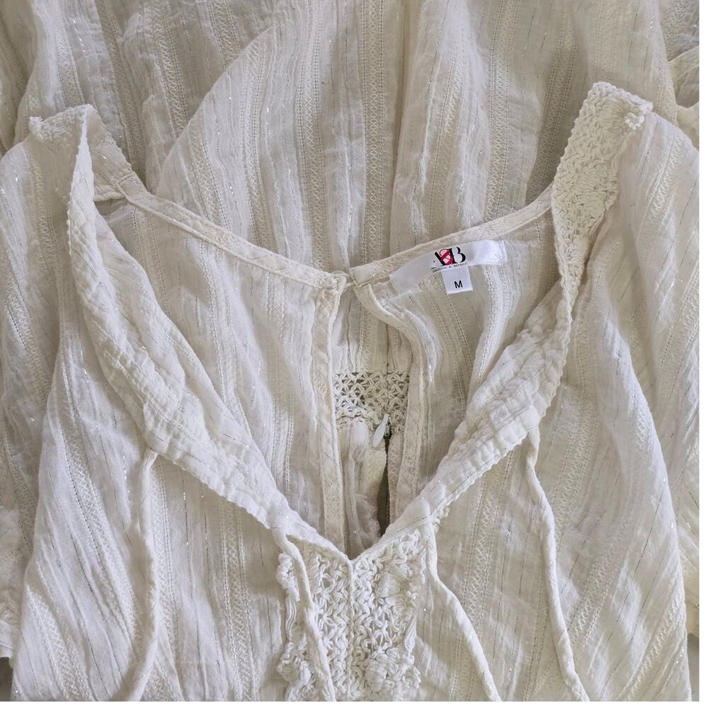 America & Beyond White Crochet Bell Sleeve Boho Tunic Dress Size: M